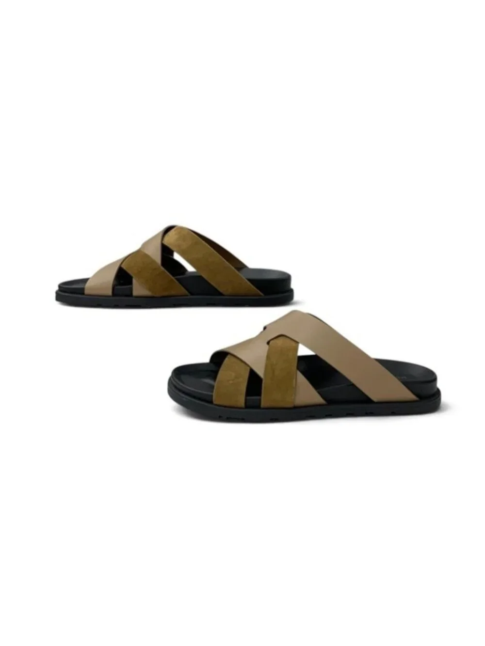 Hermes Casimir Sandals Shoes Leather Suede Brown Black Flat